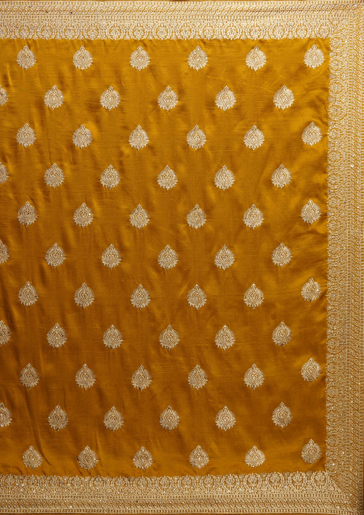 Mustard Zariwork Semi Crepe Designer Saree - Koskii