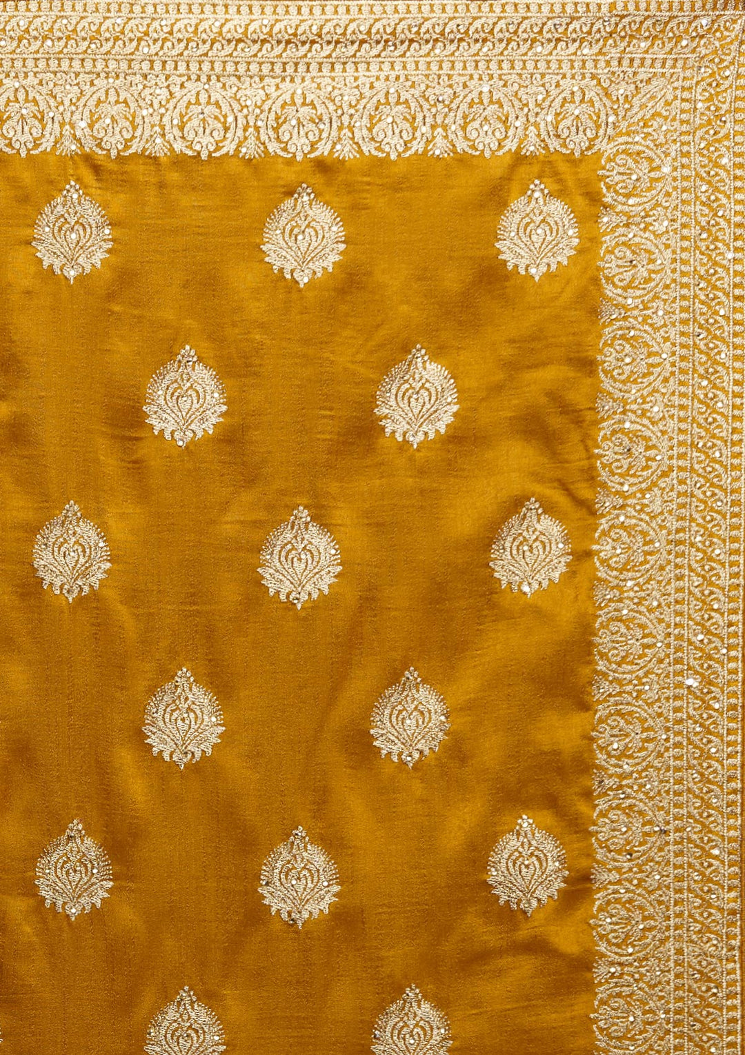 Mustard Zariwork Semi Crepe Designer Saree - Koskii