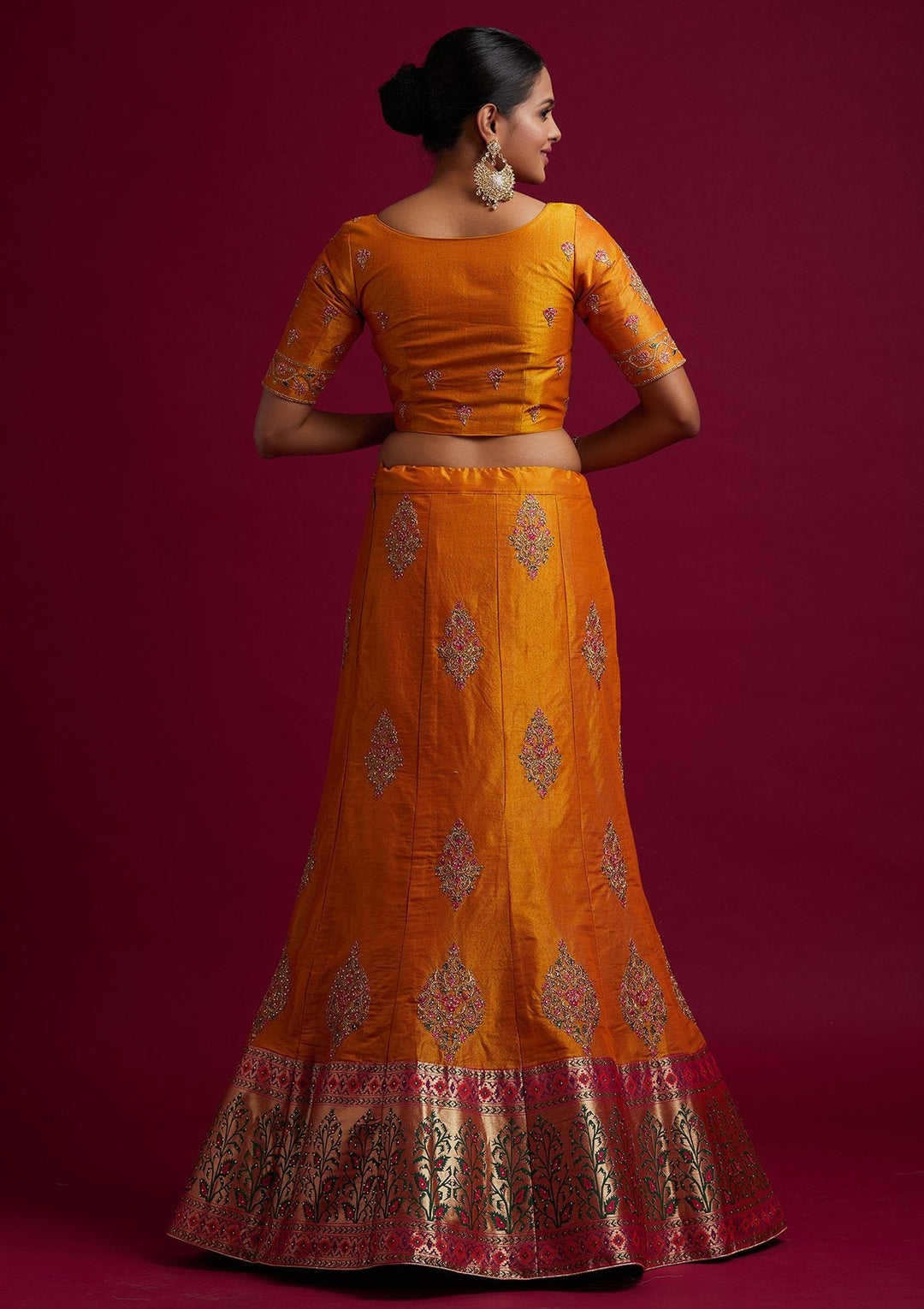 Mustard Zariwork Shimmer Designer Semi-Stitched Lehenga - koskii