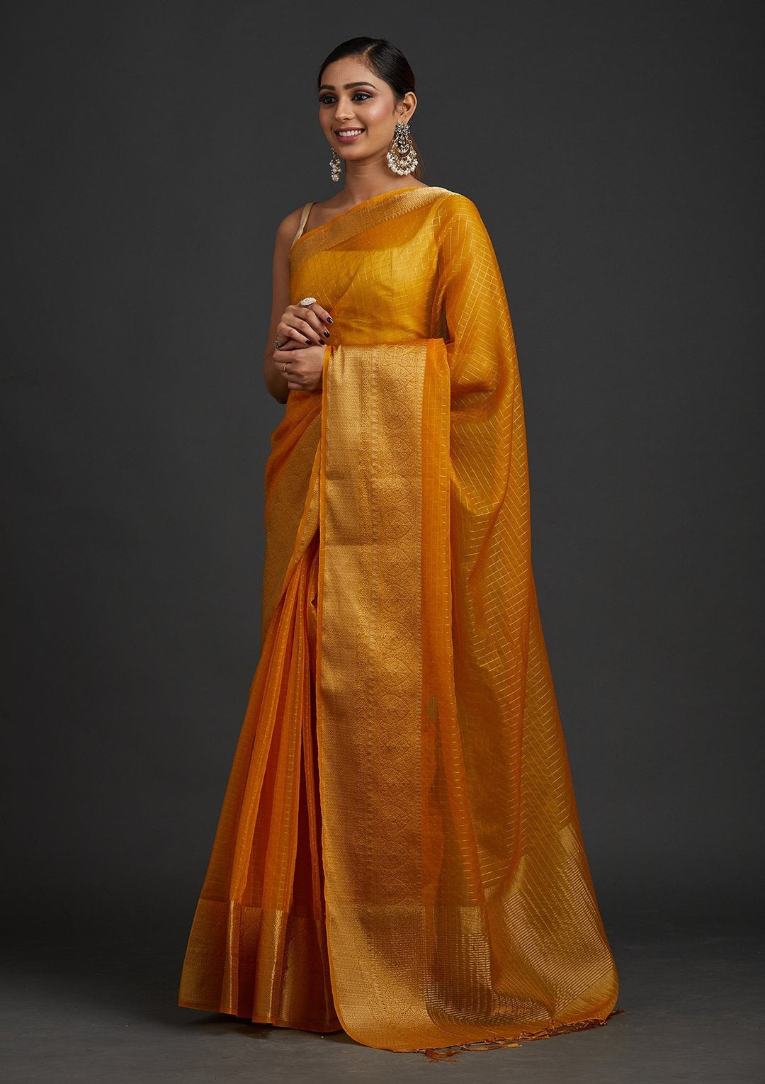 Mustard Zariwork Tissue Designer Saree - koskii