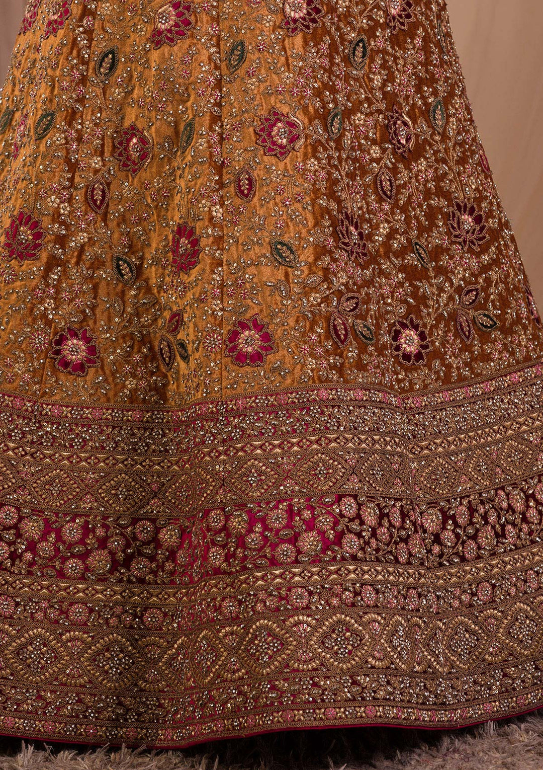 Mustard Zariwork Velvet Readymade Lehenga-Koskii