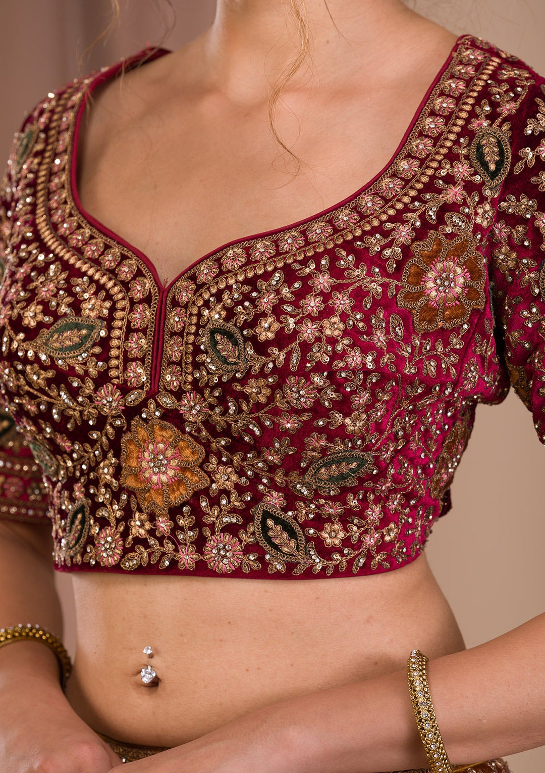 Mustard Zariwork Velvet Readymade Lehenga-Koskii