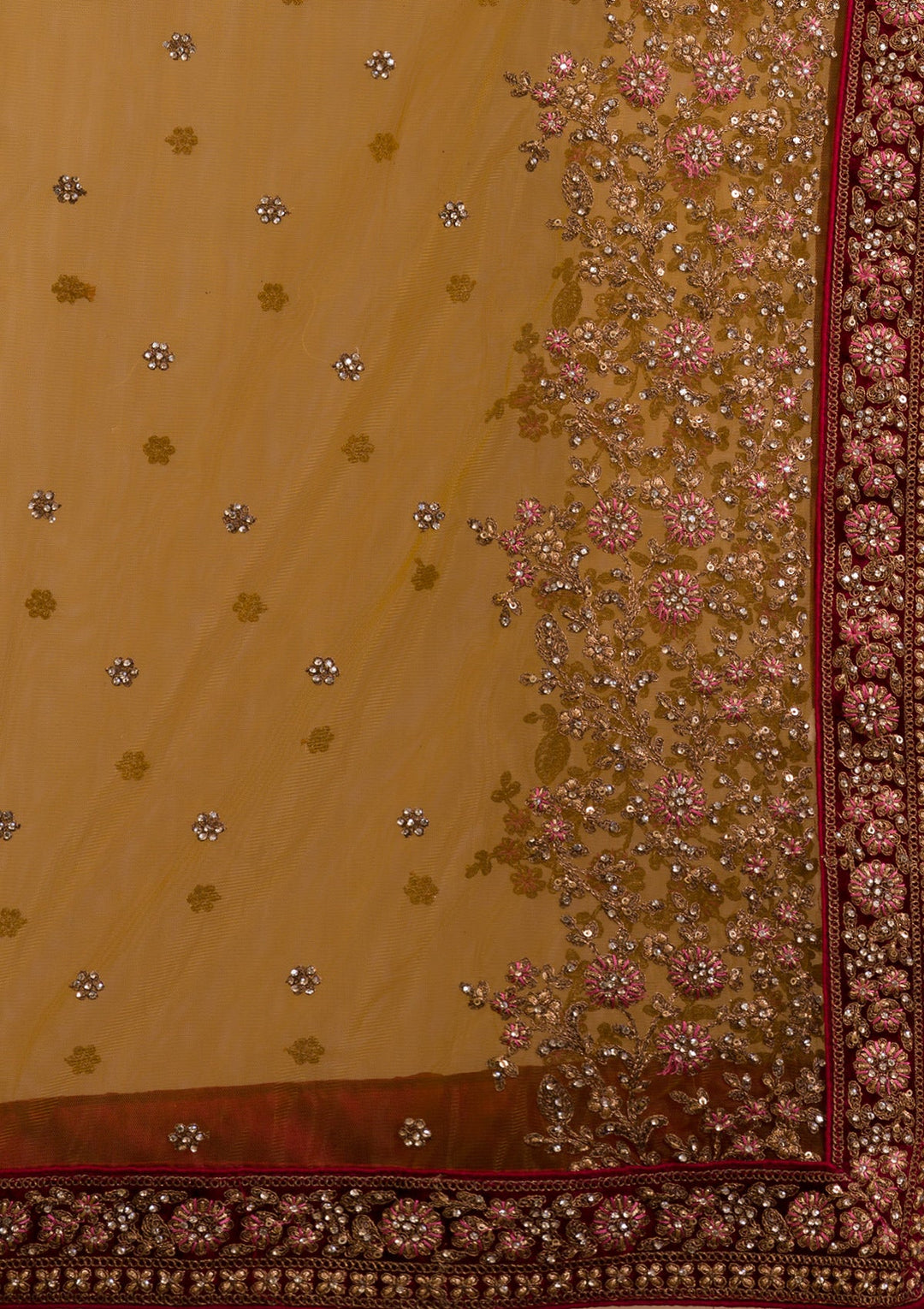 Mustard Zariwork Velvet Readymade Lehenga-Koskii