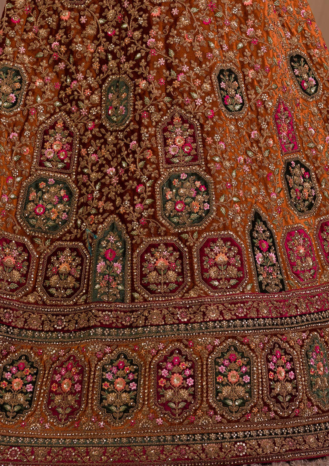 Mustard Zariwork Velvet Readymade Lehenga-Koskii