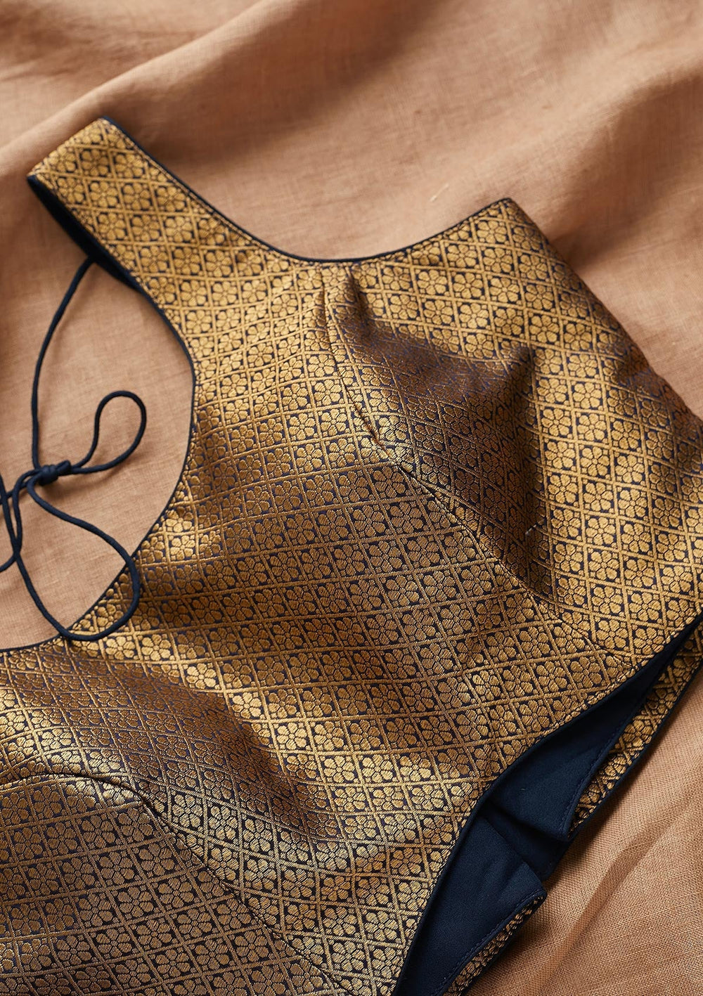 Navy Blue Zariwork Brocade Blouse - Koskii