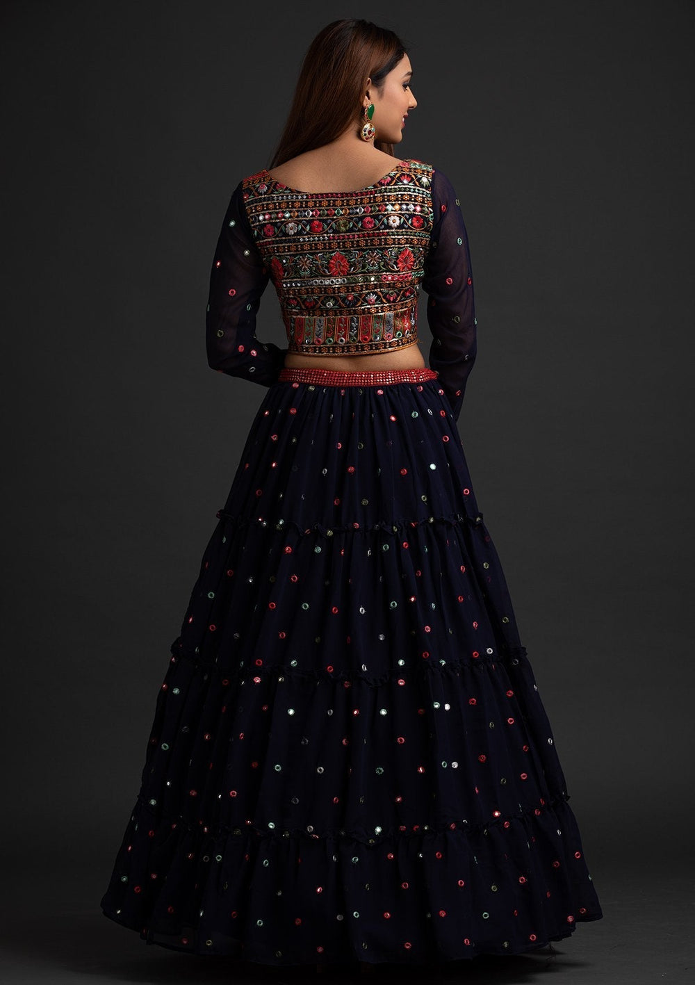 Navy Blue Chikankari Georgette Designer Lehenga - koskii