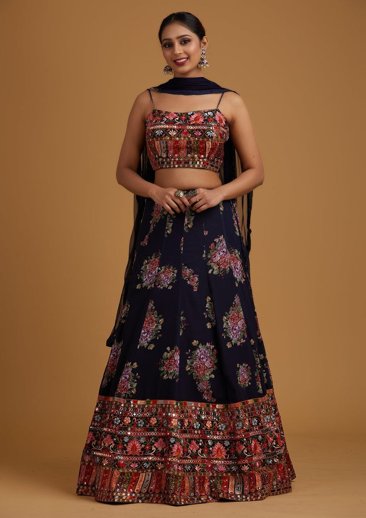 Navy Blue Chikankari Georgette Designer Lehenga - koskii