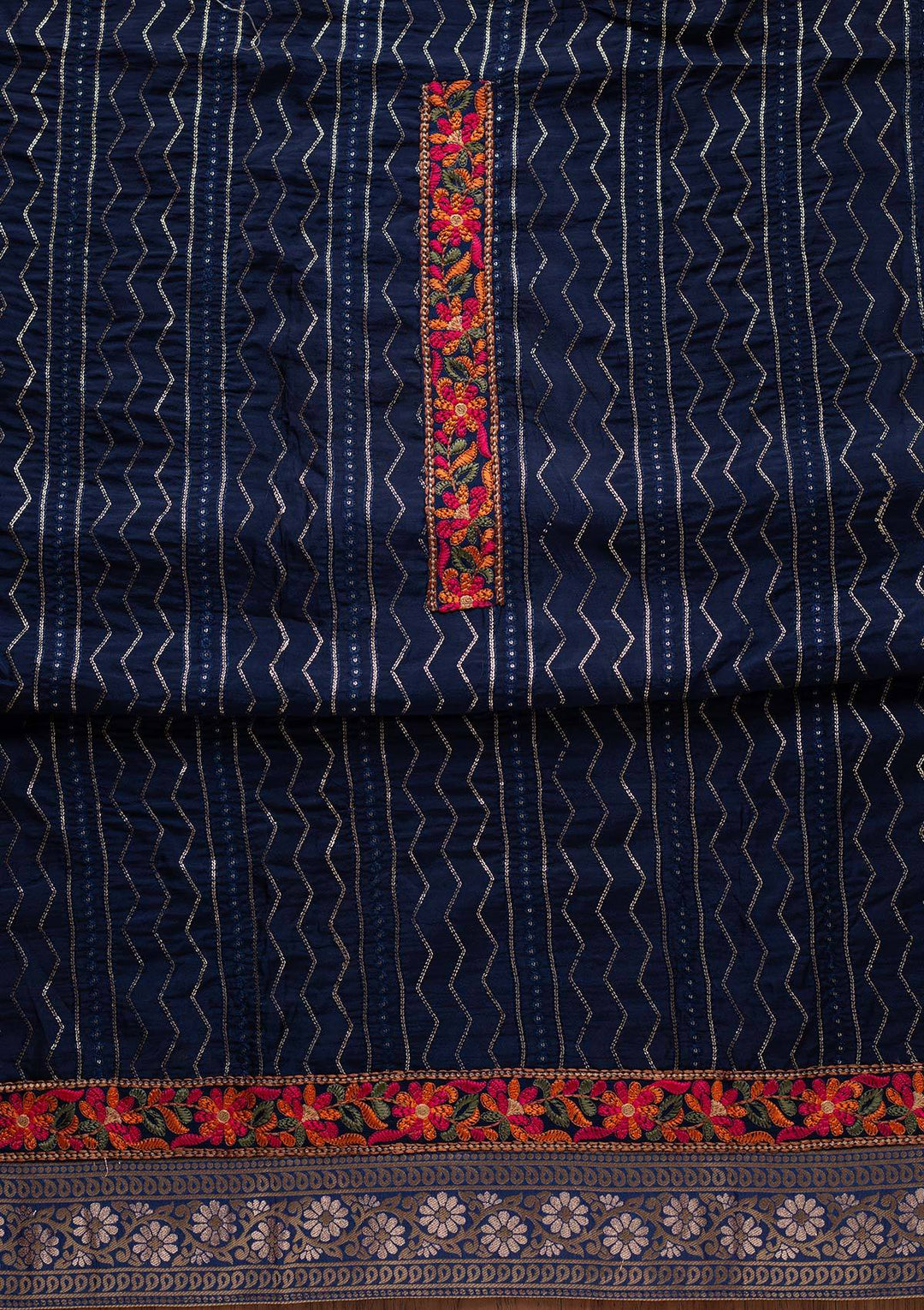 Navy Blue Chikankari Semi Crepe Designer Unstitched Salwar Suit - koskii