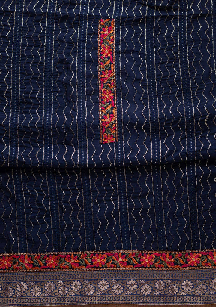 Navy Blue Chikankari Semi Crepe Designer Unstitched Salwar Suit - koskii