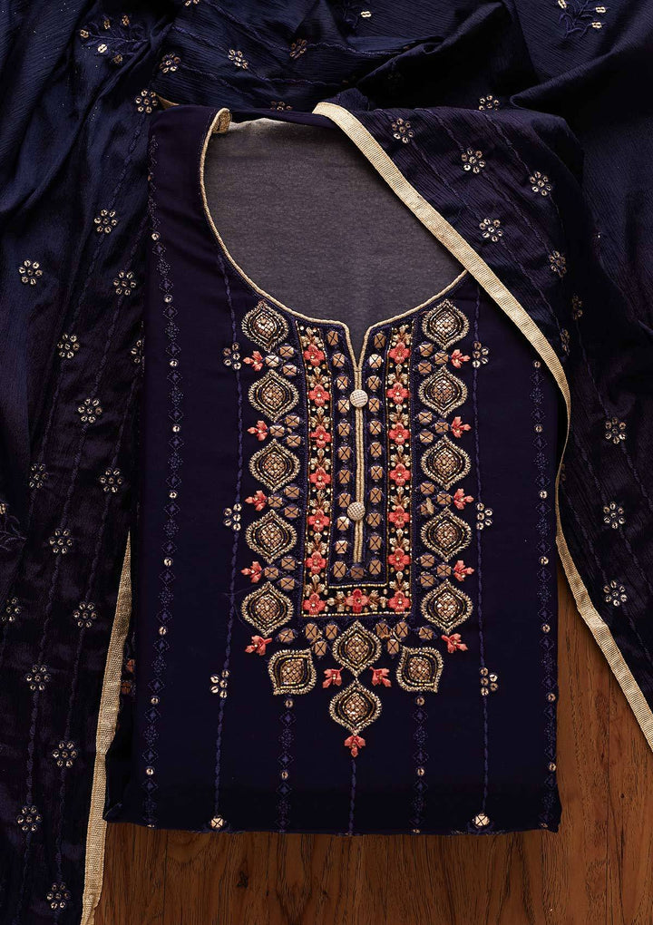 Navy Blue Cutdana Georgette Designer Semi-Stitched Salwar Suit - Koskii