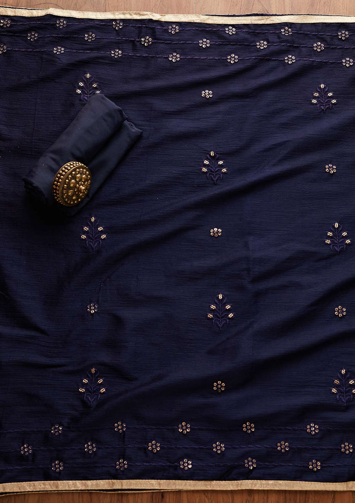 Navy Blue Cutdana Georgette Designer Semi-Stitched Salwar Suit - Koskii