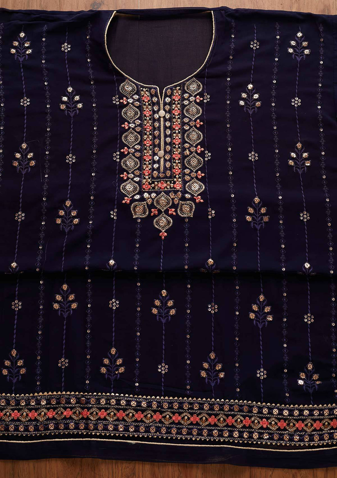 Navy Blue Cutdana Georgette Designer Semi-Stitched Salwar Suit - Koskii