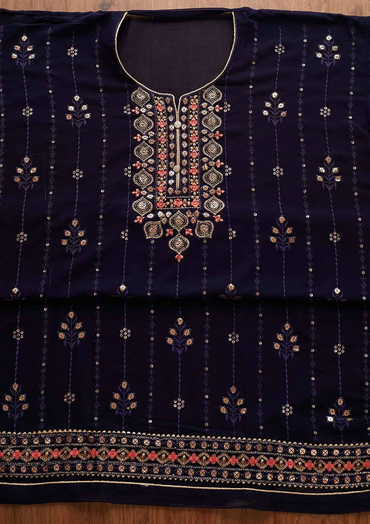 Navy Blue Cutdana Georgette Designer Semi-Stitched Salwar Suit - Koskii