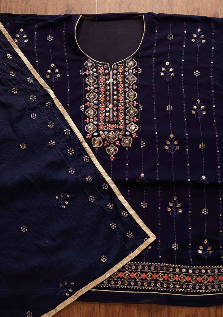 Navy Blue Cutdana Georgette Designer Semi-Stitched Salwar Suit - Koskii