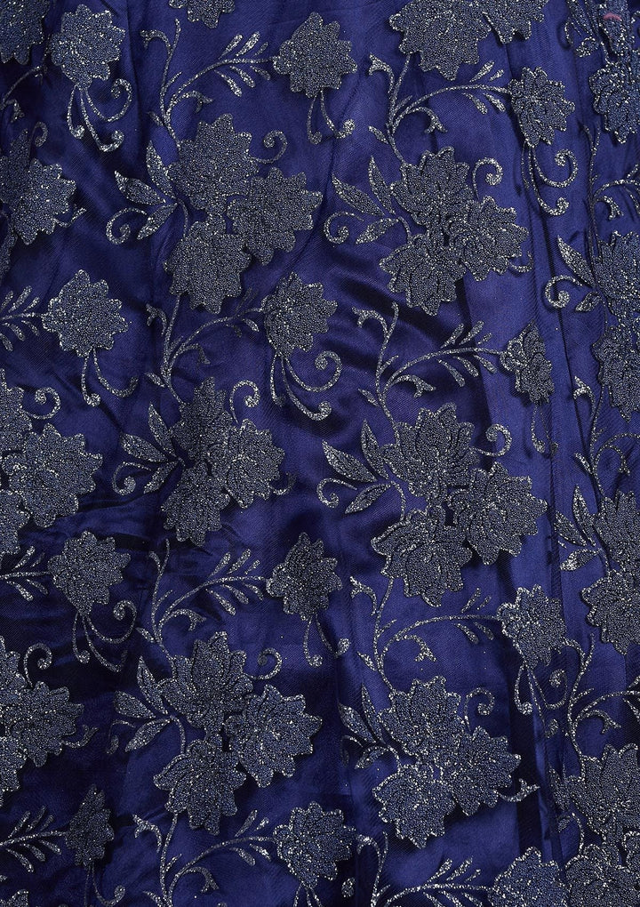 Navy Blue Glitter Net Designer Gown - Koskii