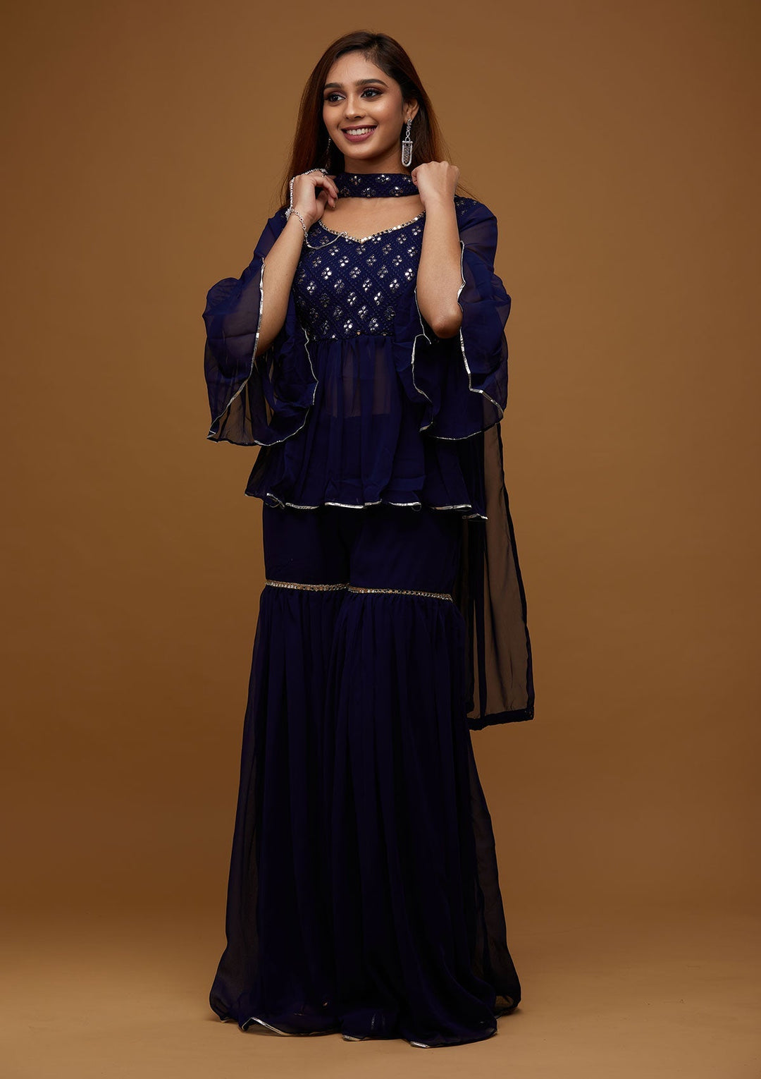 Navy Blue Gotapatti Georgette Designer Salwar Suit - Koskii