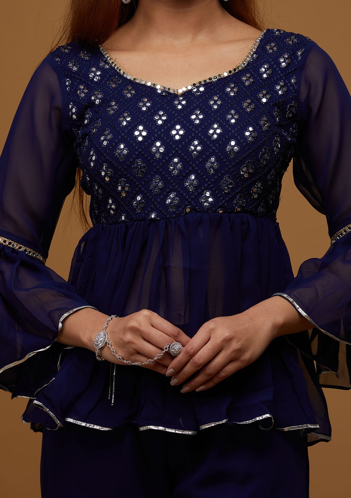 Navy Blue Gotapatti Georgette Designer Salwar Suit - Koskii