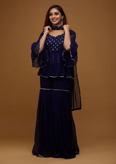 Navy Blue Gotapatti Georgette Designer Salwar Suit - Koskii