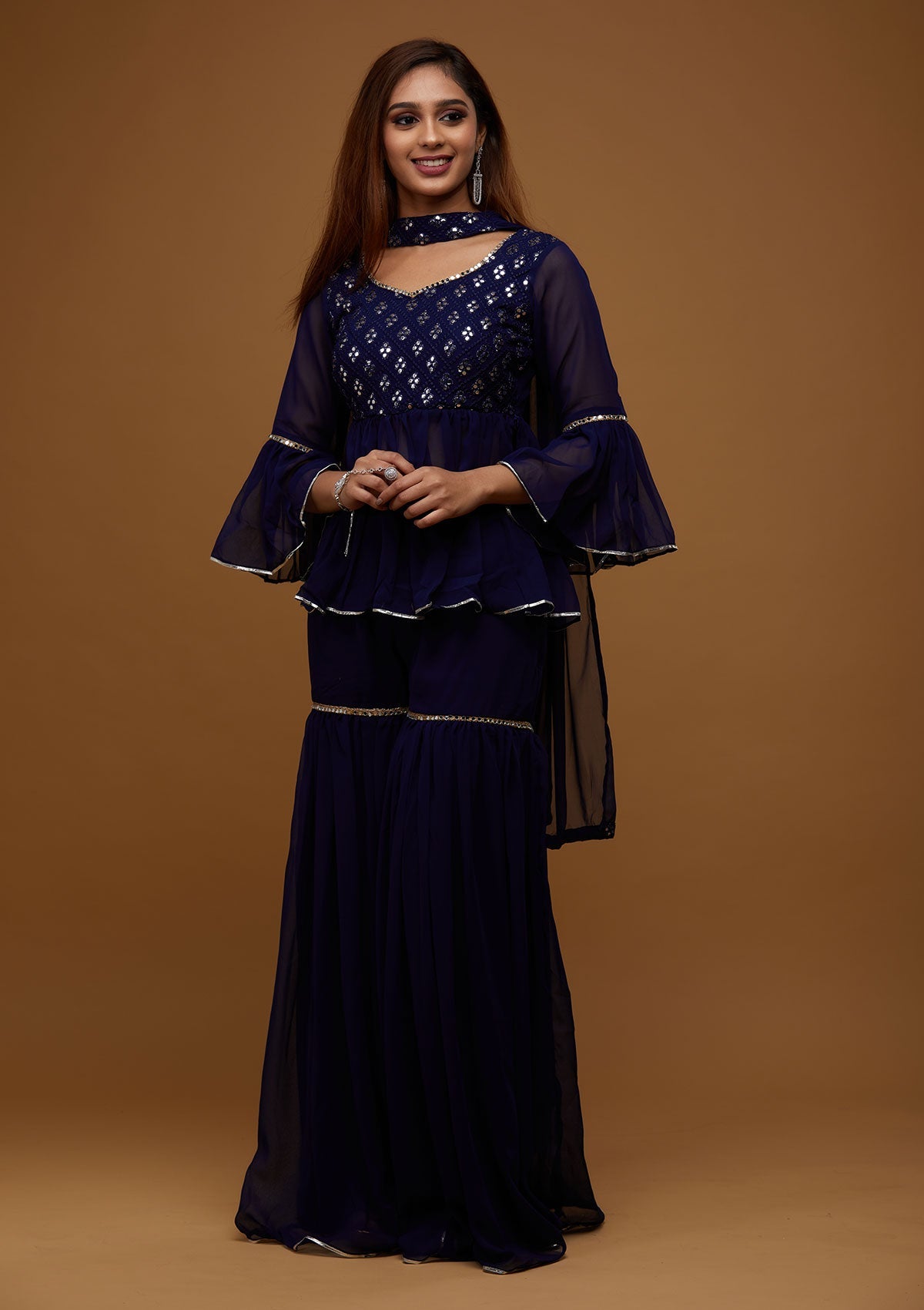Navy Blue Gotapatti Georgette Designer Salwar Suit - Koskii