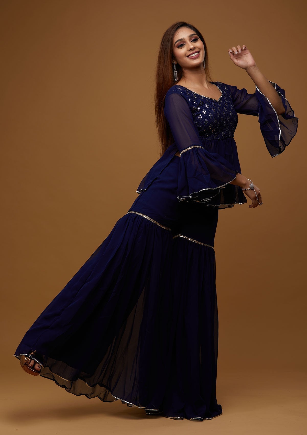Navy Blue Gotapatti Georgette Designer Salwar Suit - Koskii