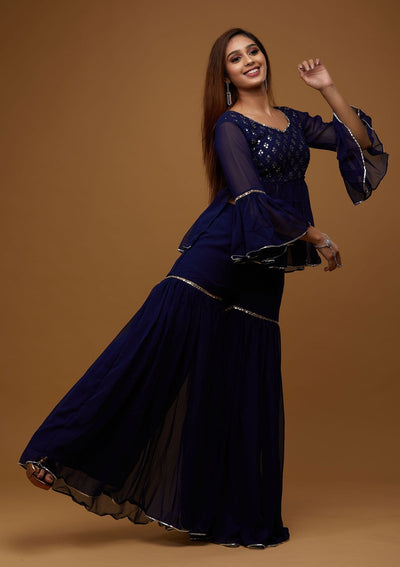 Navy Blue Gotapatti Georgette Designer Salwar Suit - Koskii