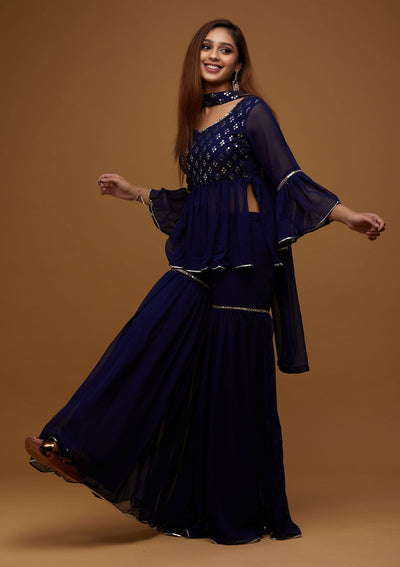 Navy Blue Gotapatti Georgette Designer Salwar Suit - Koskii