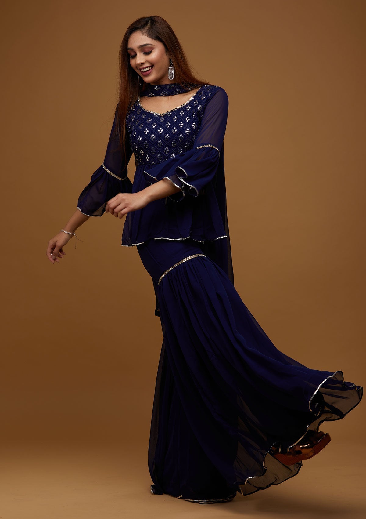 Navy Blue Gotapatti Georgette Designer Salwar Suit - Koskii