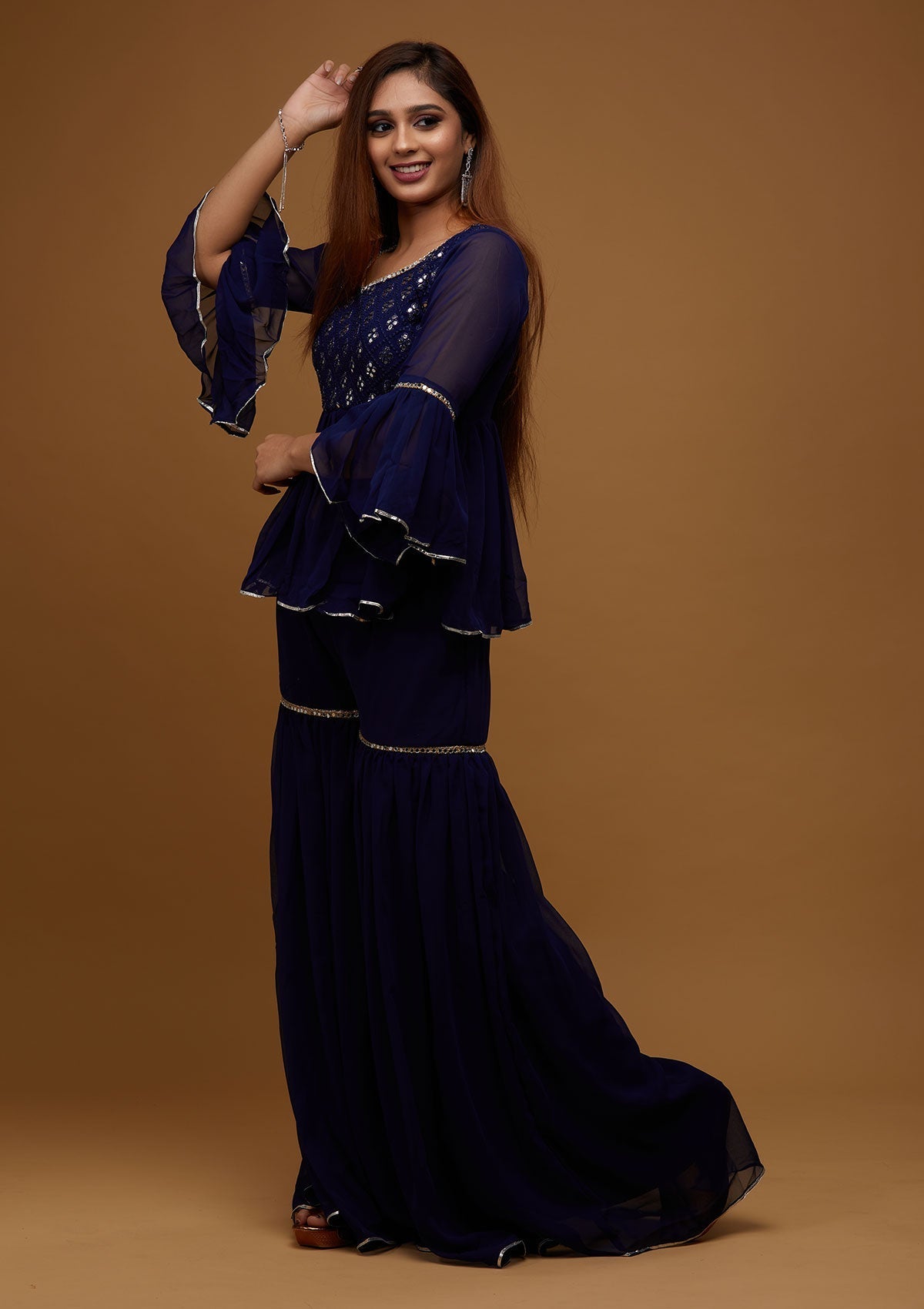 Navy Blue Gotapatti Georgette Designer Salwar Suit - Koskii