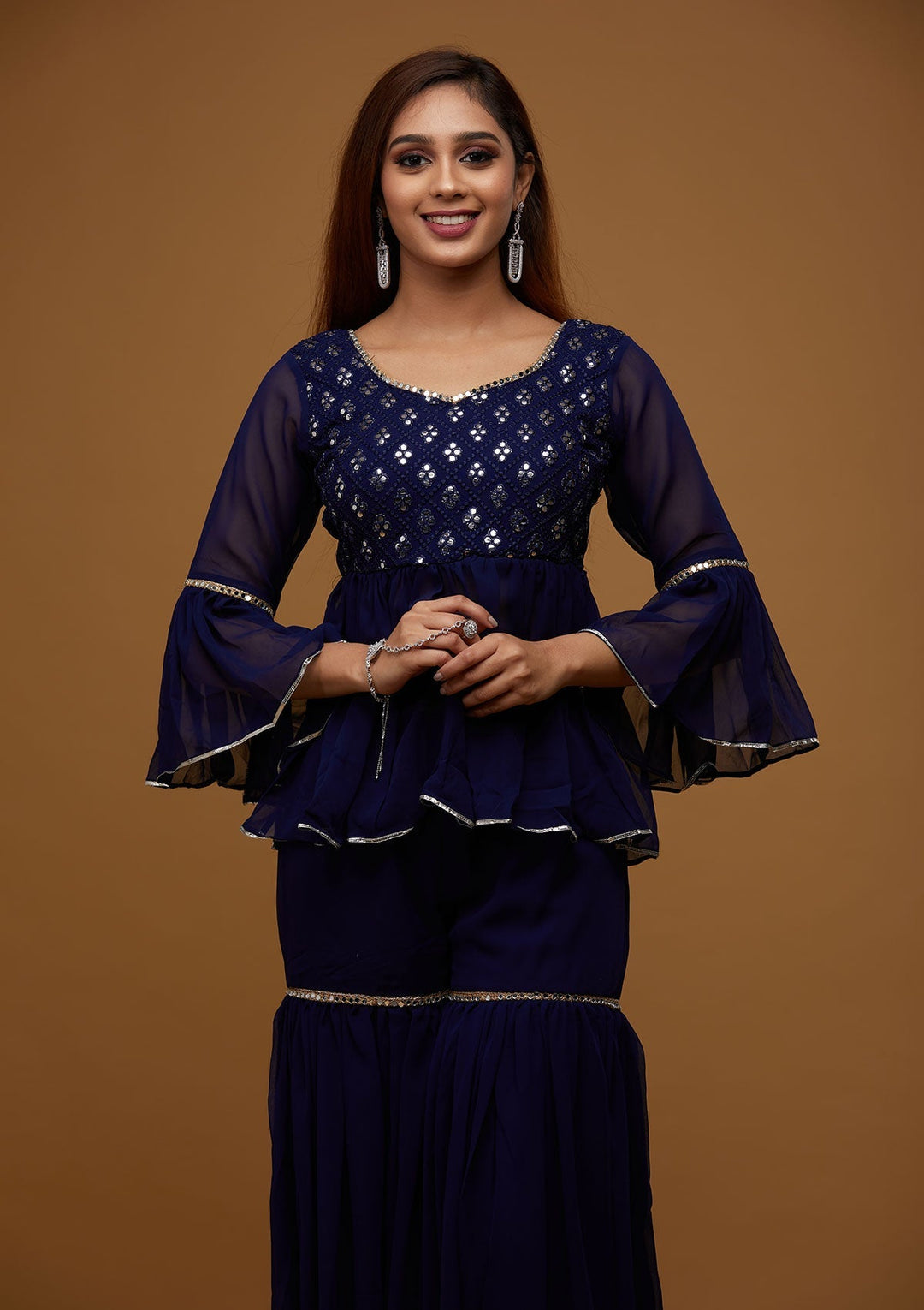 Navy Blue Gotapatti Georgette Designer Salwar Suit - Koskii