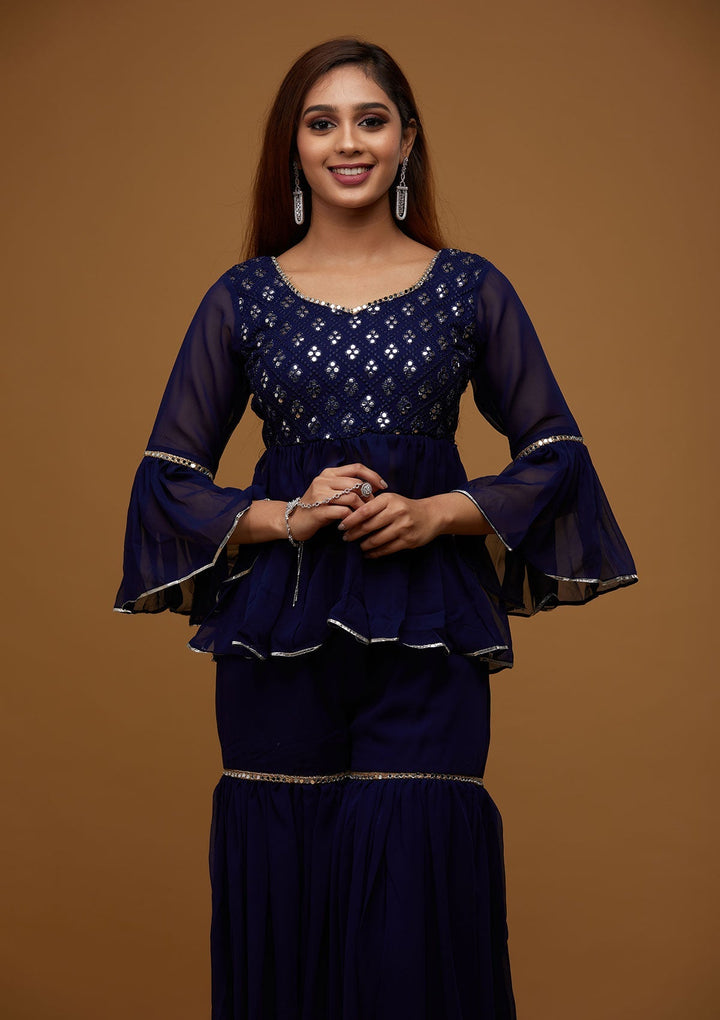 Navy Blue Gotapatti Georgette Designer Salwar Suit - Koskii