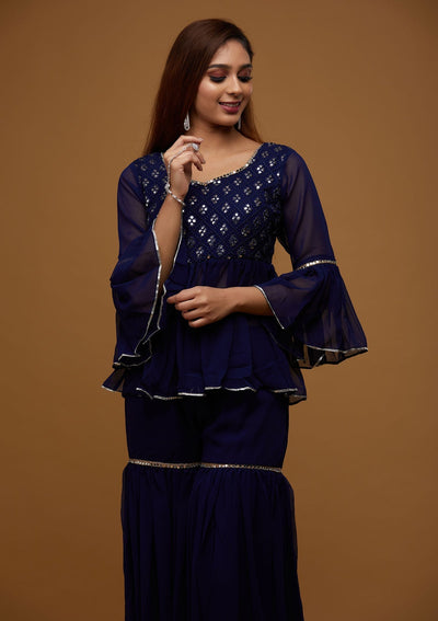 Navy Blue Gotapatti Georgette Designer Salwar Suit - Koskii