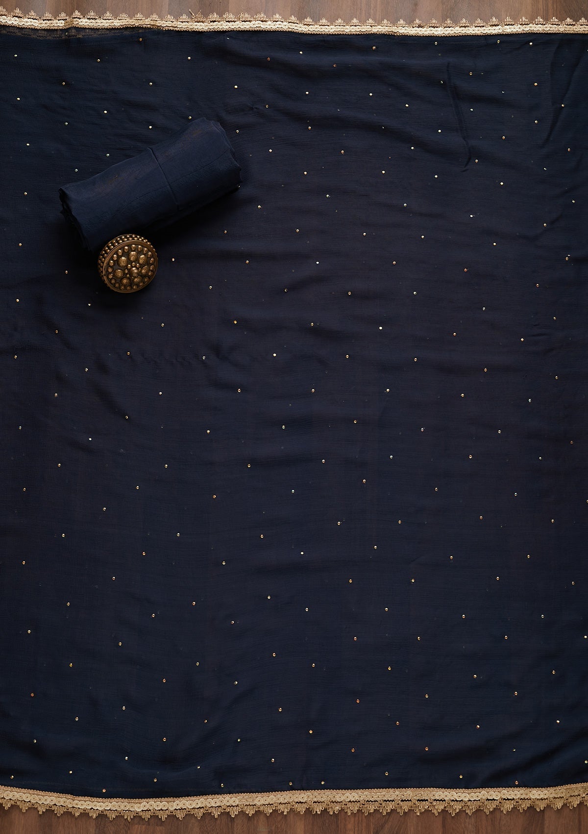 Navy Blue Gotapatti Georgette Unstitched Salwar Suit - Koskii