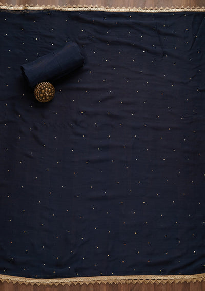 Navy Blue Gotapatti Georgette Unstitched Salwar Suit - Koskii