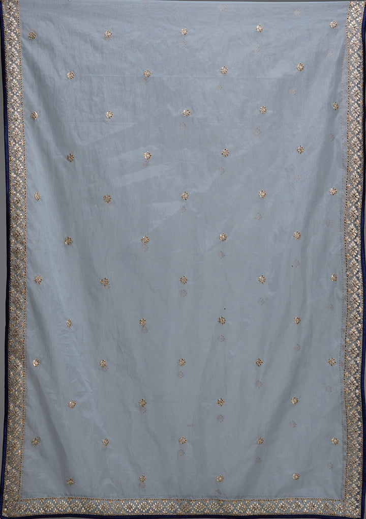 Navy Blue Gotapatti Raw Silk Designer Lehenga - Koskii