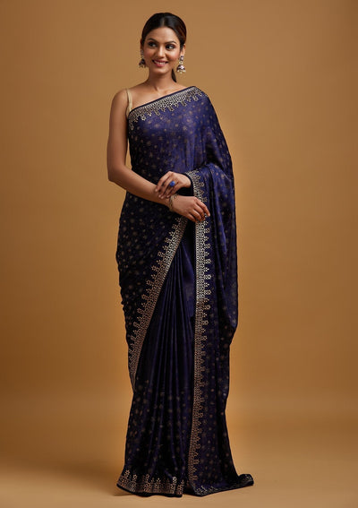 Navy Blue Gotapatti Semi Crepe Designer Saree - koskii