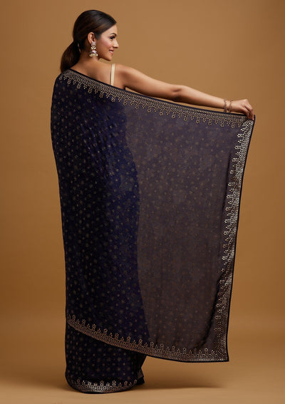 Navy Blue Gotapatti Semi Crepe Designer Saree - koskii