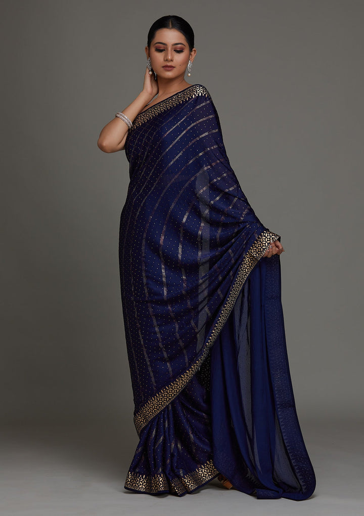 Navy Blue Gotapatti Shimmer Saree- Koskii