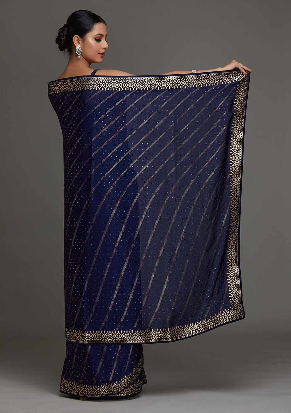 Navy Blue Gotapatti Shimmer Saree - Koskii