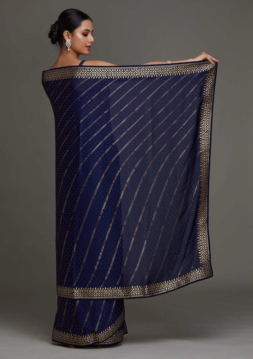 Navy Blue Gotapatti Shimmer Saree - Koskii