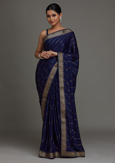 Navy Blue Gotapatti Shimmer Saree - Koskii