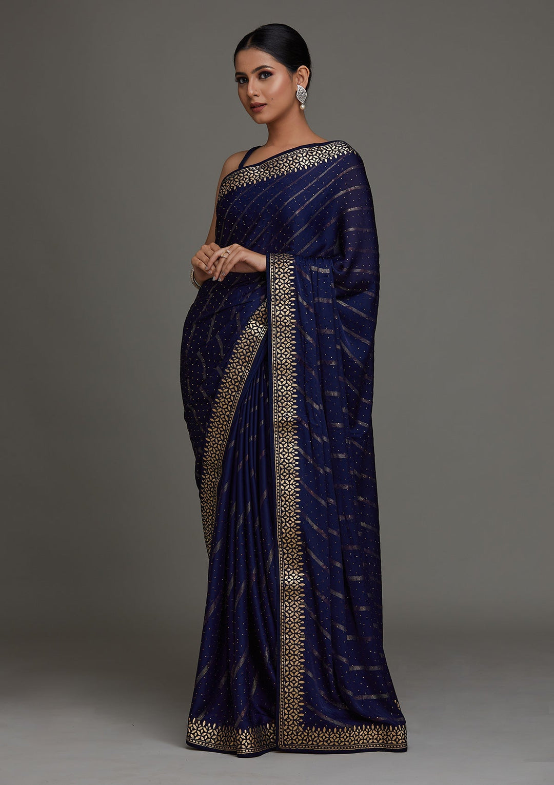 Navy Blue Gotapatti Shimmer Saree - Koskii