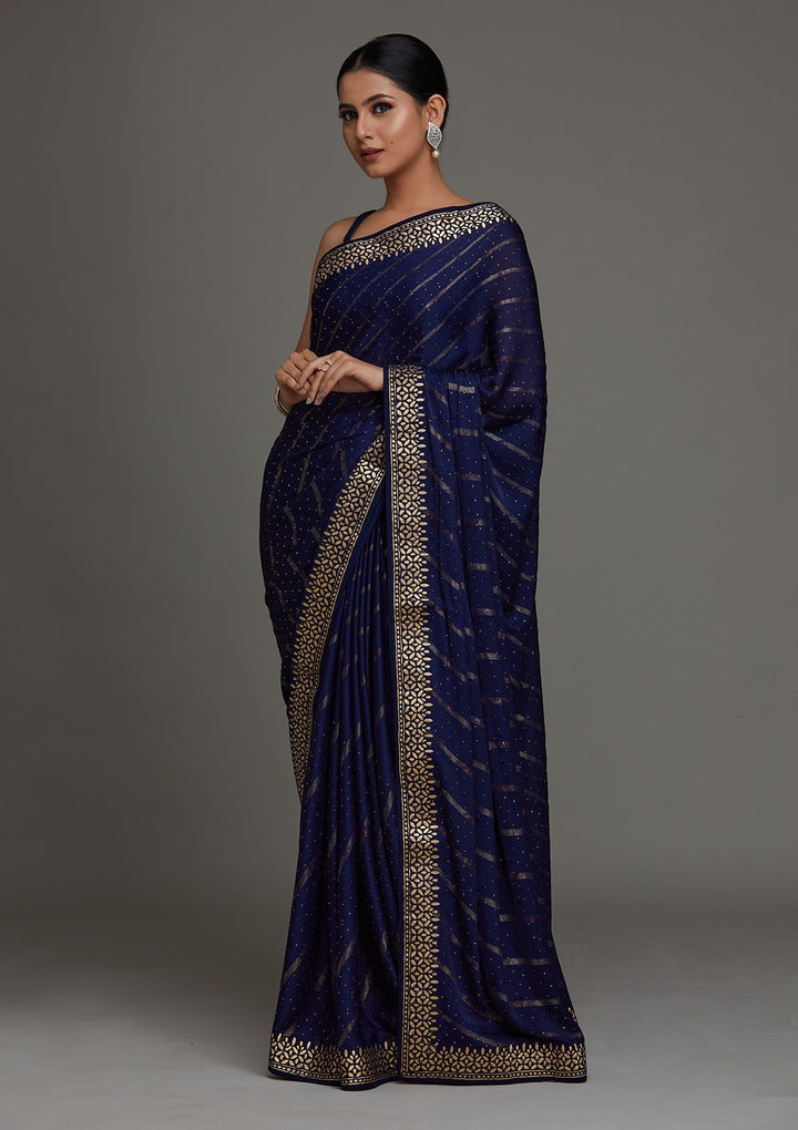 Navy Blue Gotapatti Shimmer Saree - Koskii