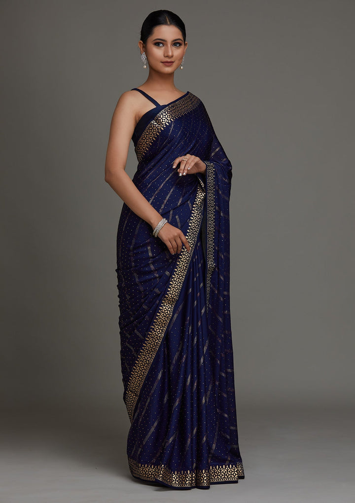 Navy Blue Gotapatti Shimmer Saree - Koskii