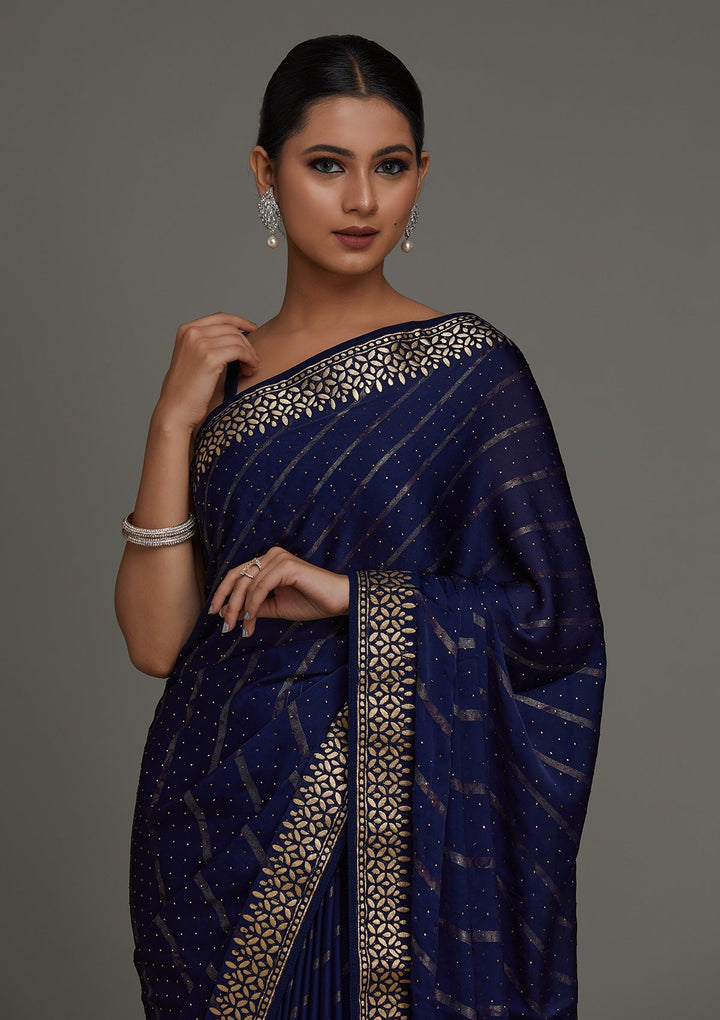 Navy Blue Gotapatti Shimmer Saree - Koskii