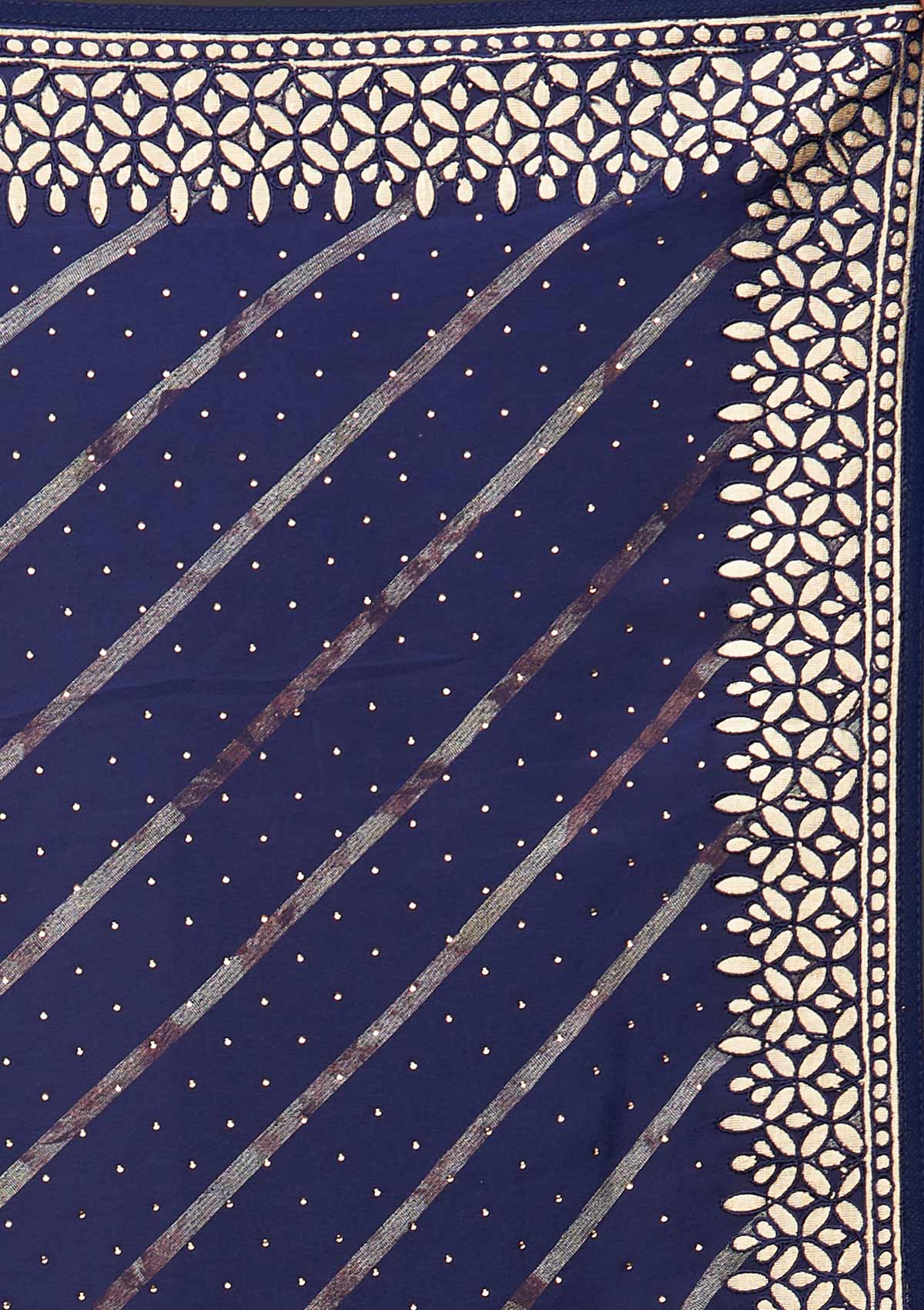 Navy Blue Gotapatti Shimmer Saree - Koskii