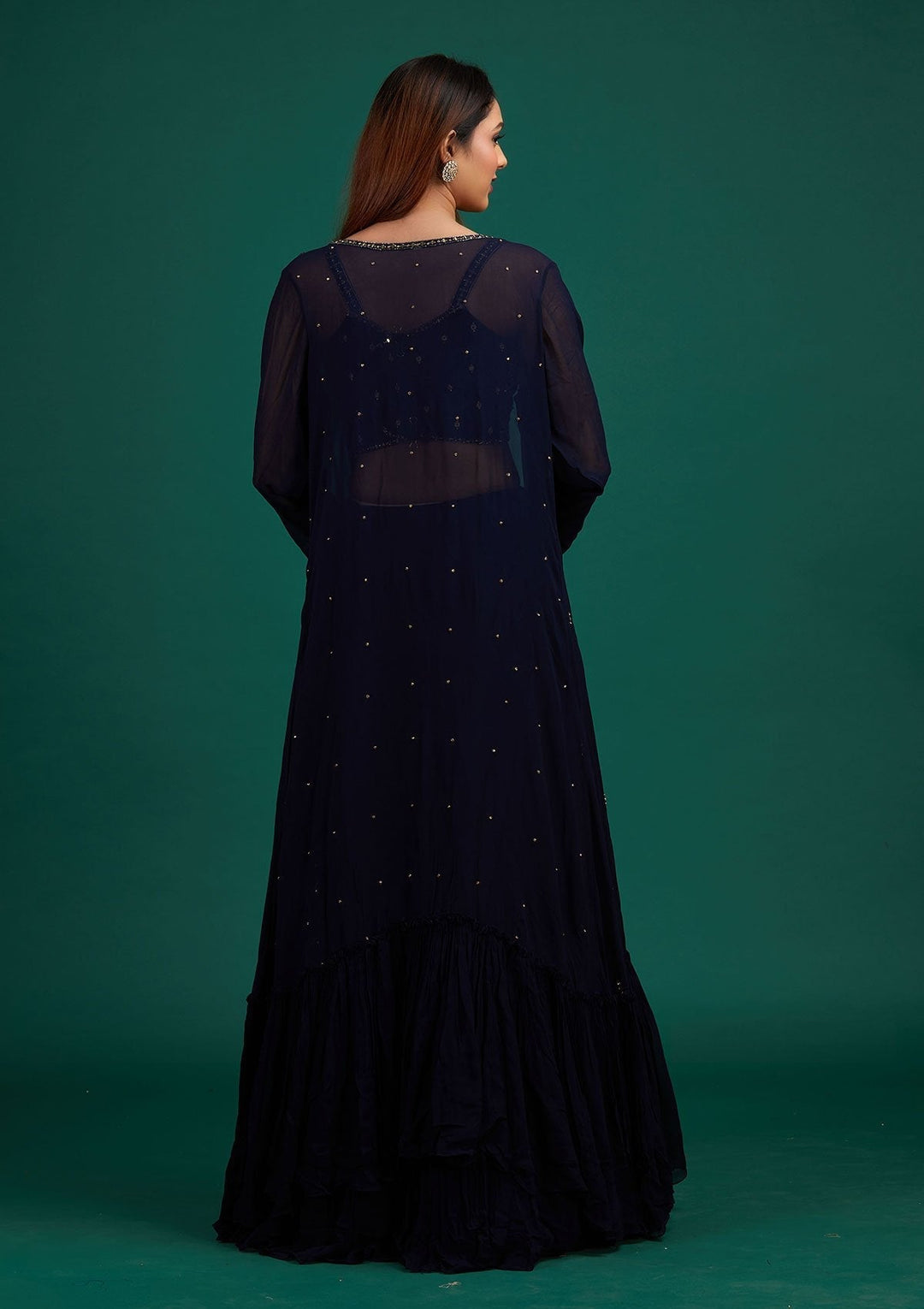 Navy Blue Mirrorwork Georgette Designer Lehenga - Koskii