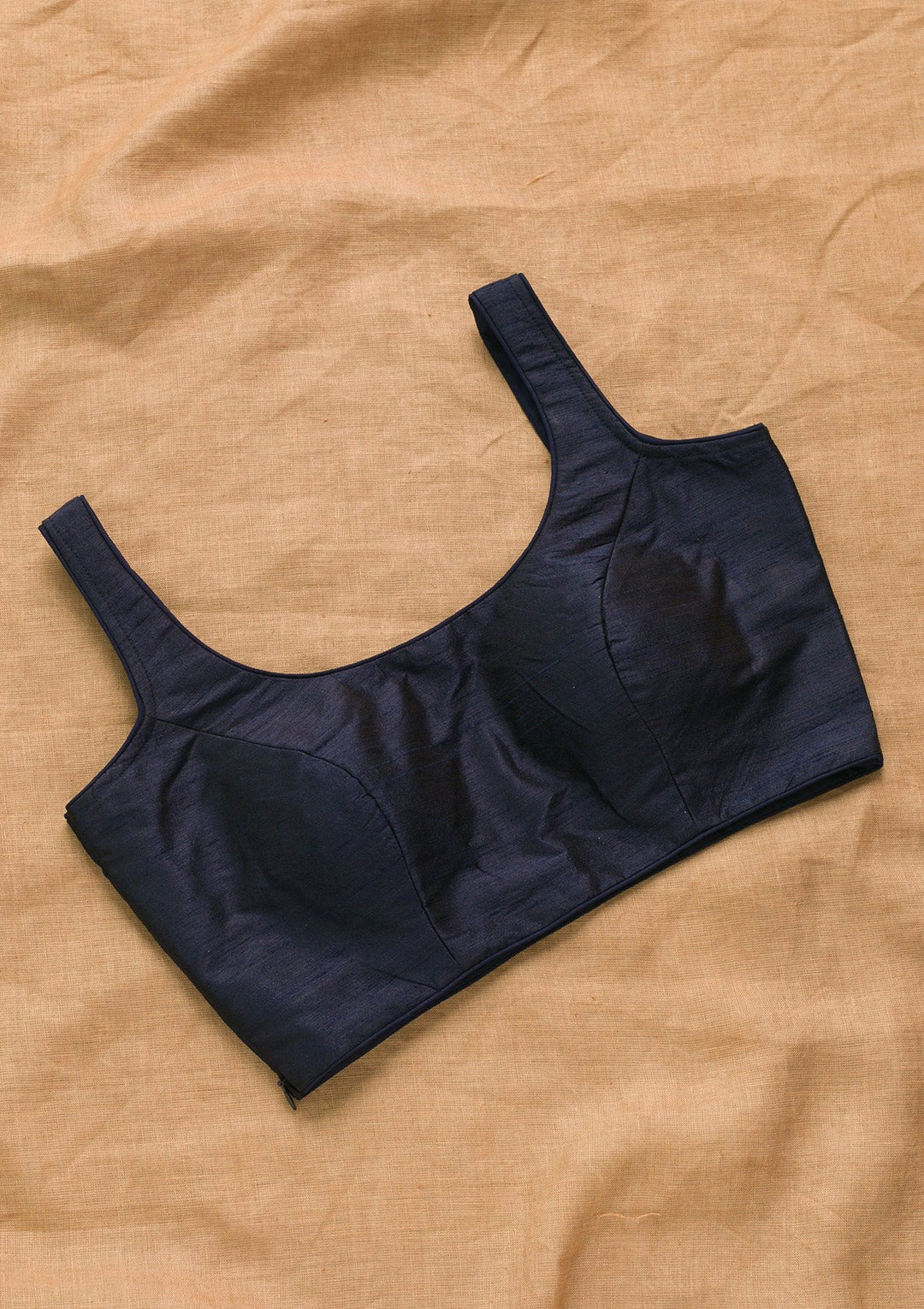 Navy Blue Raw Silk Blouse-Koskii