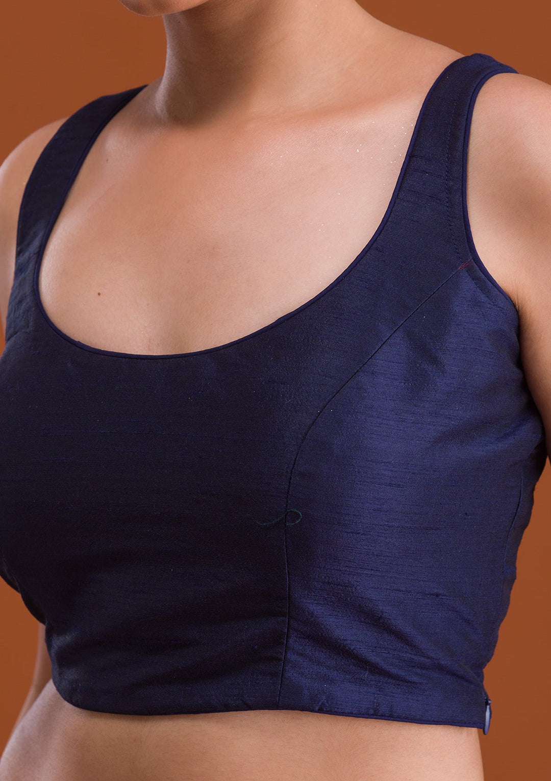 Navy Blue Raw Silk Blouse-Koskii