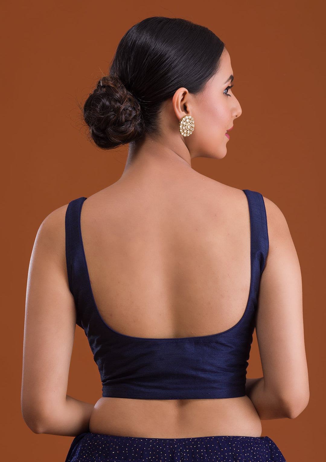 Navy Blue Raw Silk Blouse-Koskii