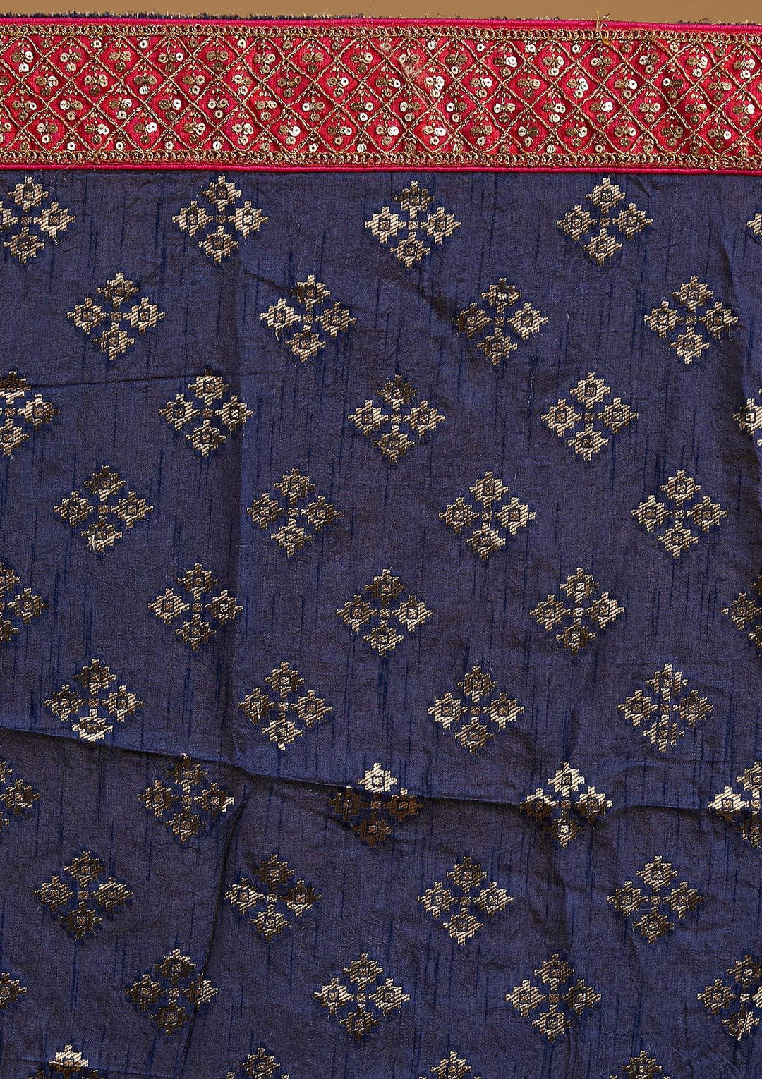 Navy Blue Sequins Banarasi Designer Semi-Stitched Lehenga - koskii